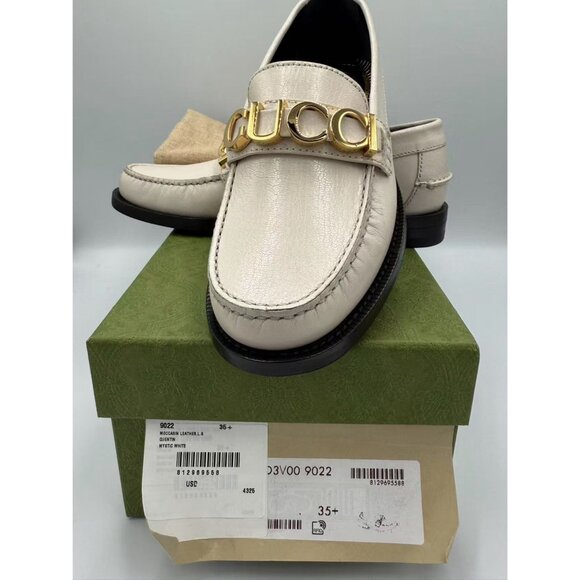 Gucci Women’s Moccasin Leather Loafers Mystic White Sz35.5 700036 - Picture 8 of 10